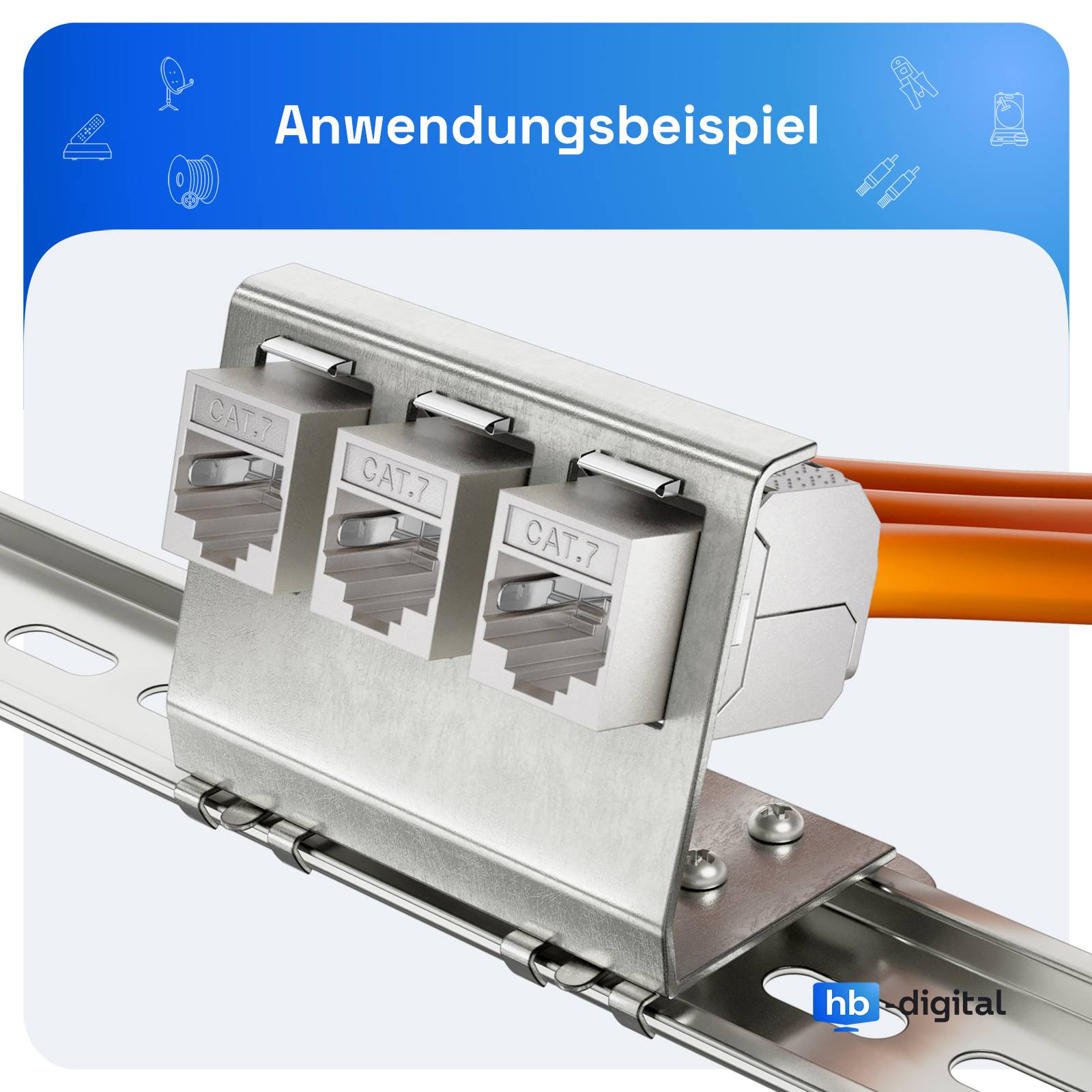 hb-digital Hutschienenadapter für 3 Keystone Modul aus Edelstahl für 35mm DIN-Schienen