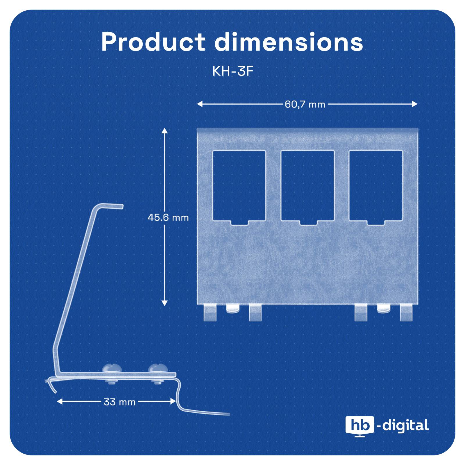 hb-digital Hutschienenadapter für 3 Keystone Modul aus Edelstahl für 35mm DIN-Schienen