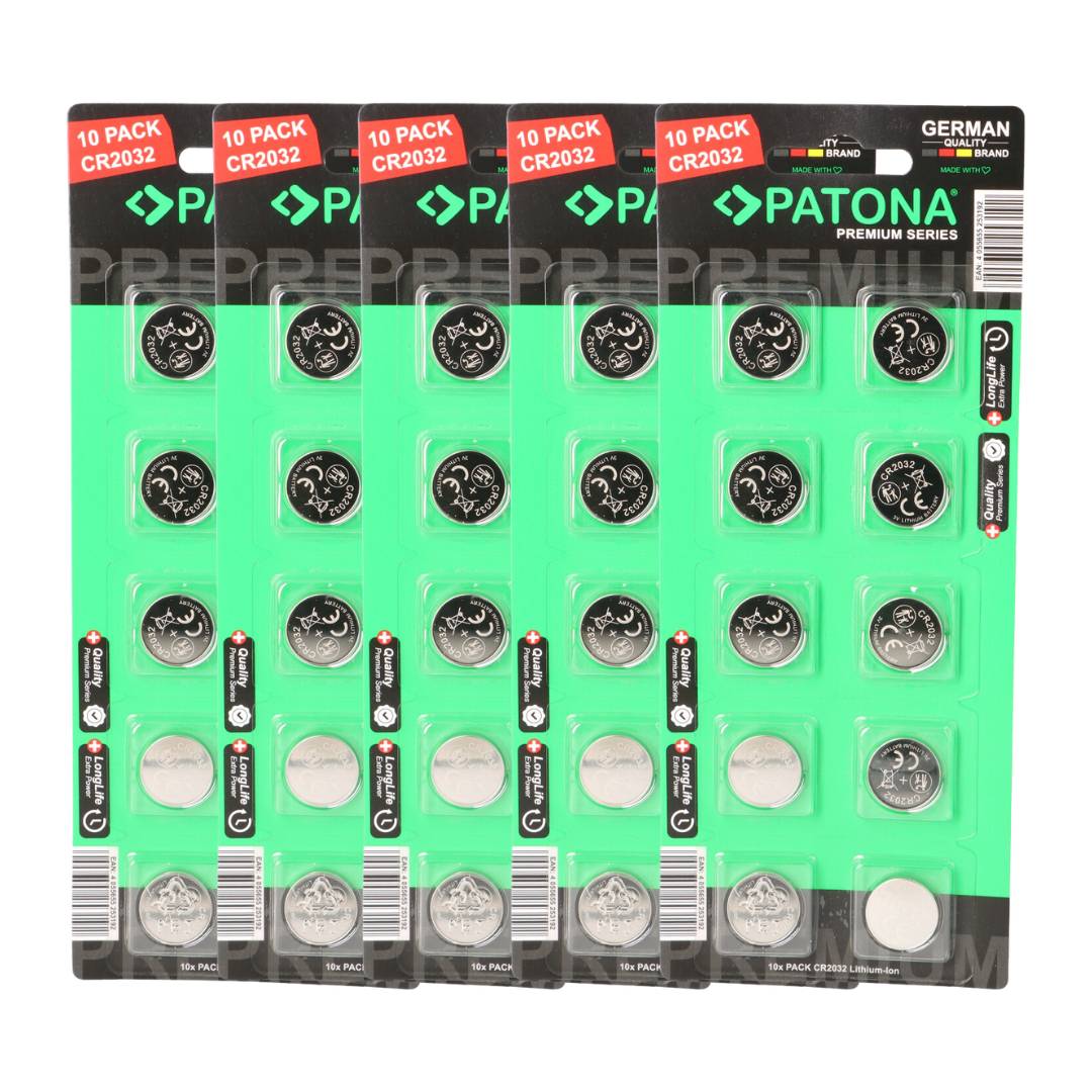 PATONA Premium CR2032 Batterien 50 Stück – 3V 240mAh Lithium (5 × 10er-Pack)