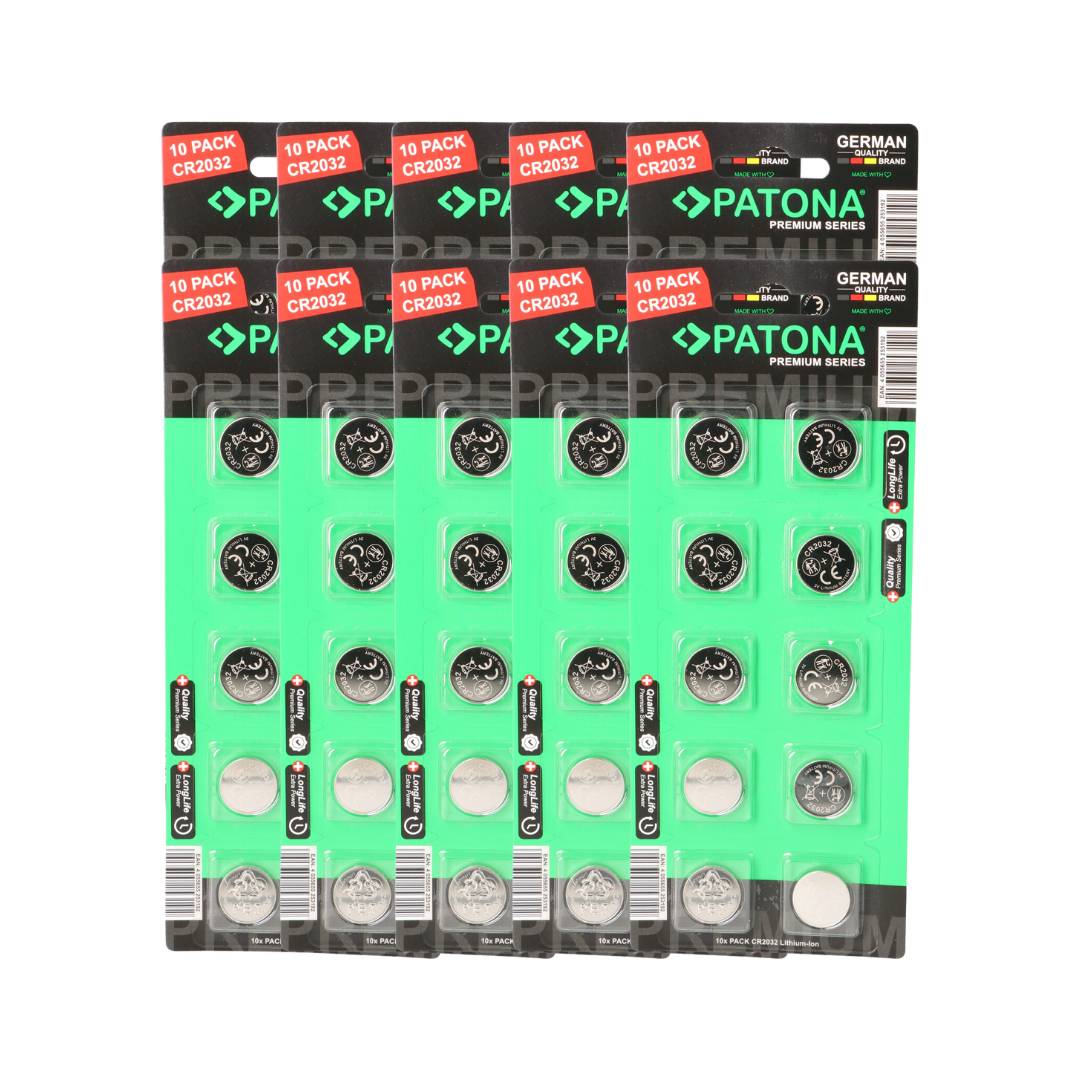 PATONA Premium CR2032 Batterien 100 Stück – 3V 240mAh Lithium (10 × 10er-Pack)