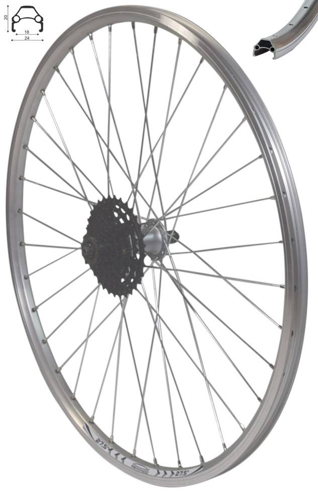 REDONDO 27,5 Zoll Hinterrad Laufrad Felge Shimano T3000 Silber + 8 fach Kassette
