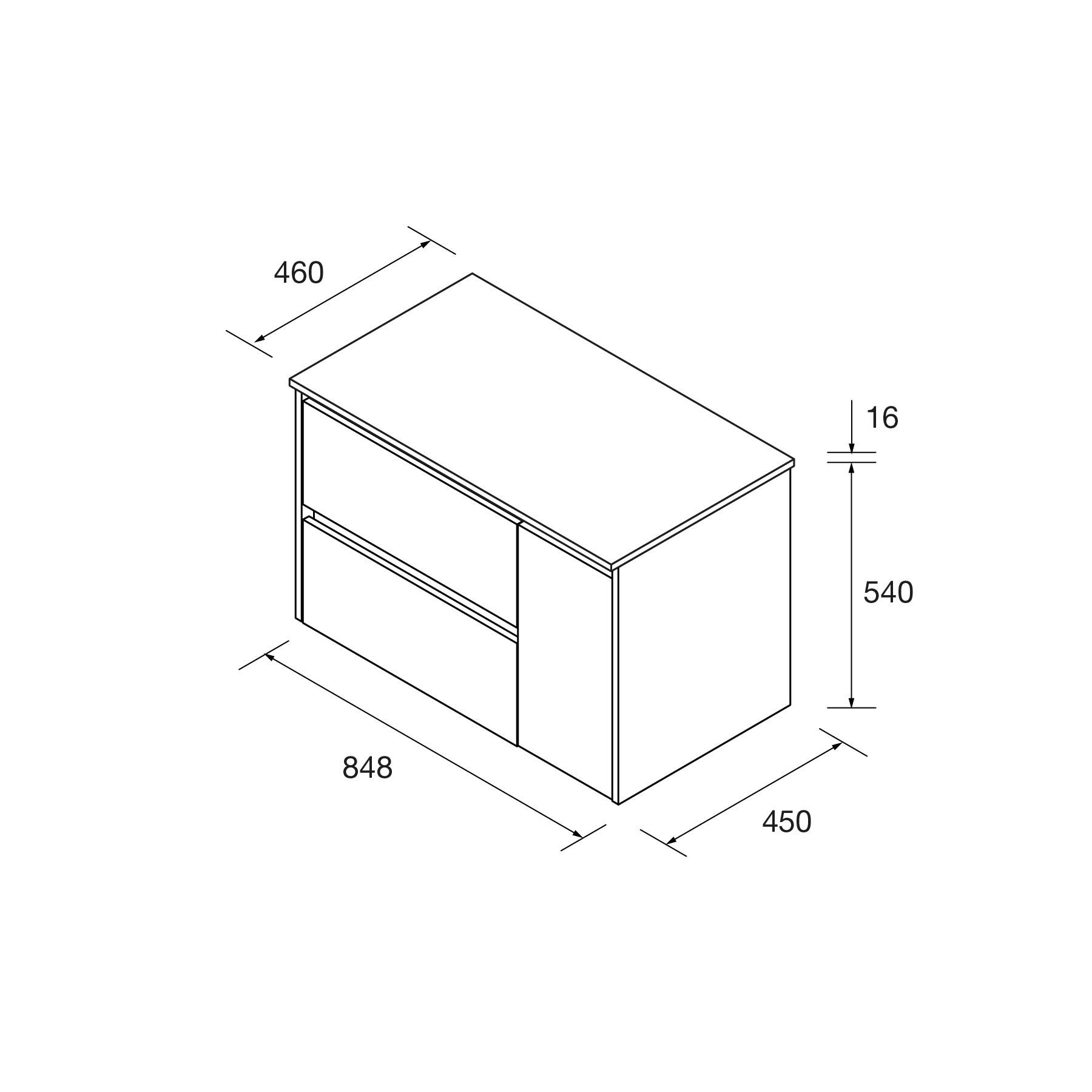 Salgar Badezimmermöbel NOJA 850 2 Schubladen und 1 rechte Tür BLUE SATIN + Waschtisch-Platte