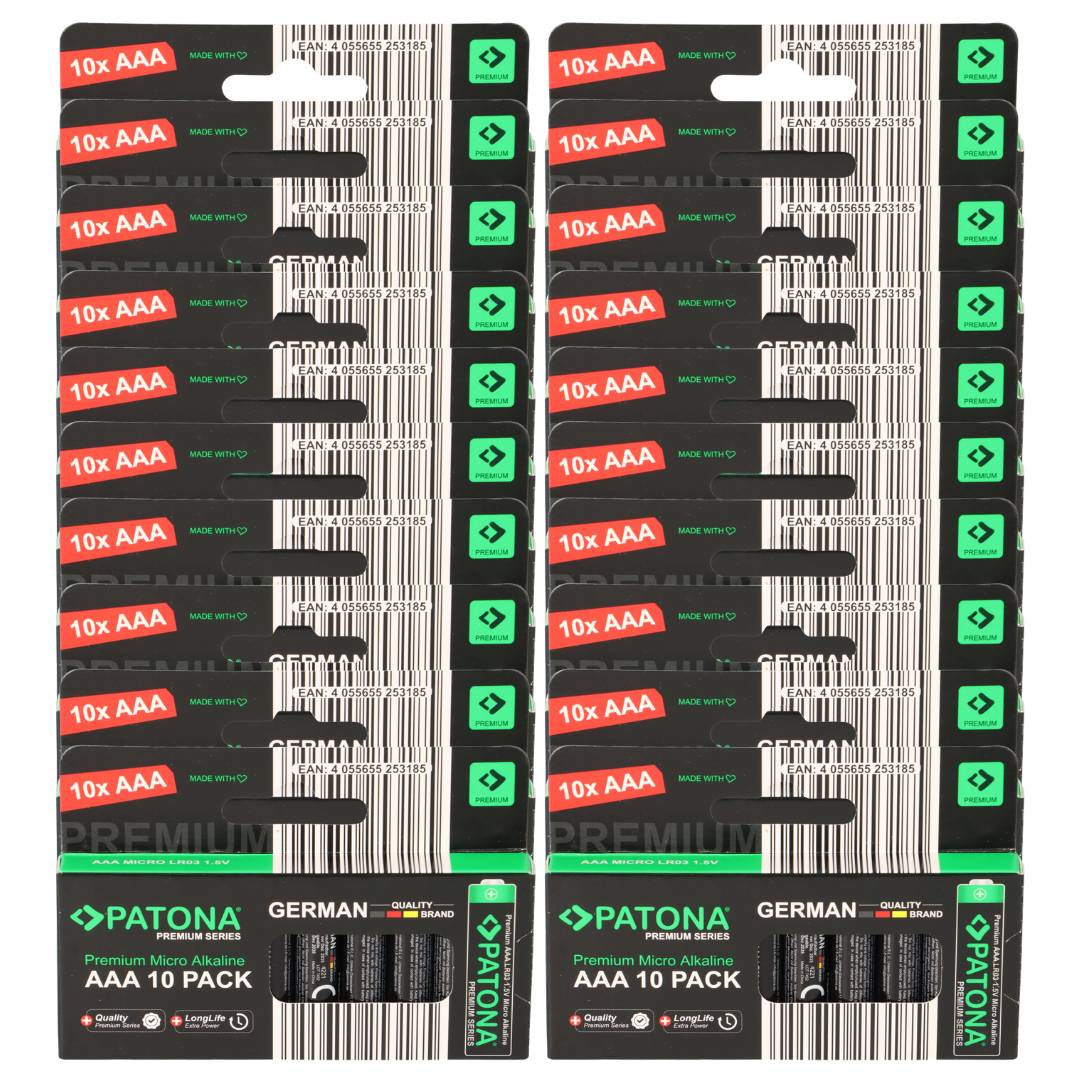 PATONA Premium 200x AAA Batterien (20x10er) Pack 1,5V Alkaline