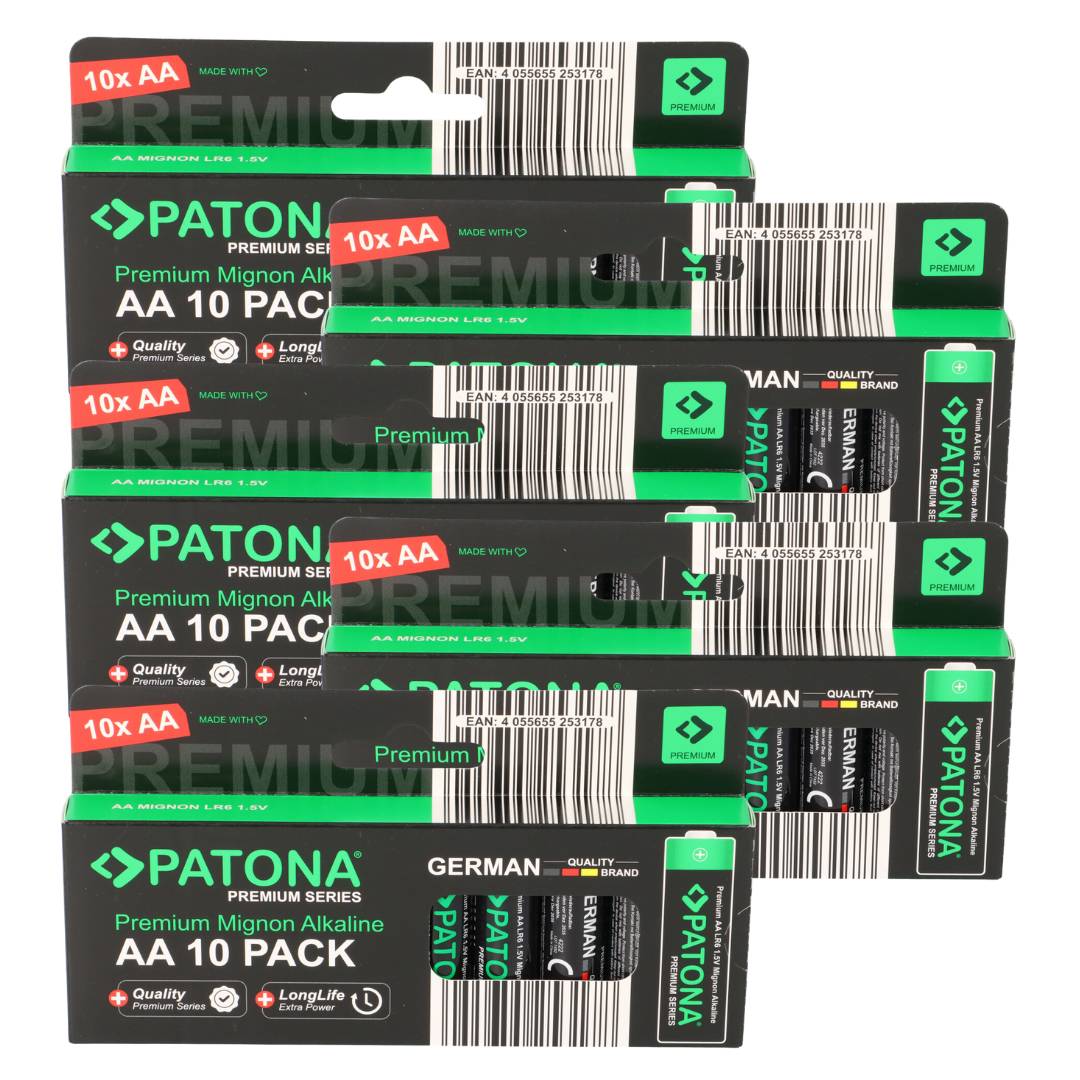 PATONA Premium 50x AA Batterien (5x10er) Pack 1,5V Alkaline