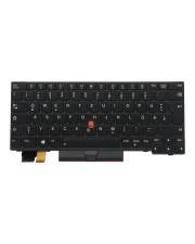 Schwarze Laptop-Tastatur mit TrackPoint und Touchpad, auf weißem Hintergrund abgebildet.