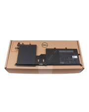 Dell-Laptop-Akku auf einer Pappe vor weißem Hintergrund.
