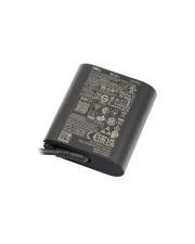 Schwarze wiederaufladbare Batterie mit gedruckten Sicherheitsetiketten und einem Anschluss an der Unterseite auf weißem Hintergrund dargestellt.