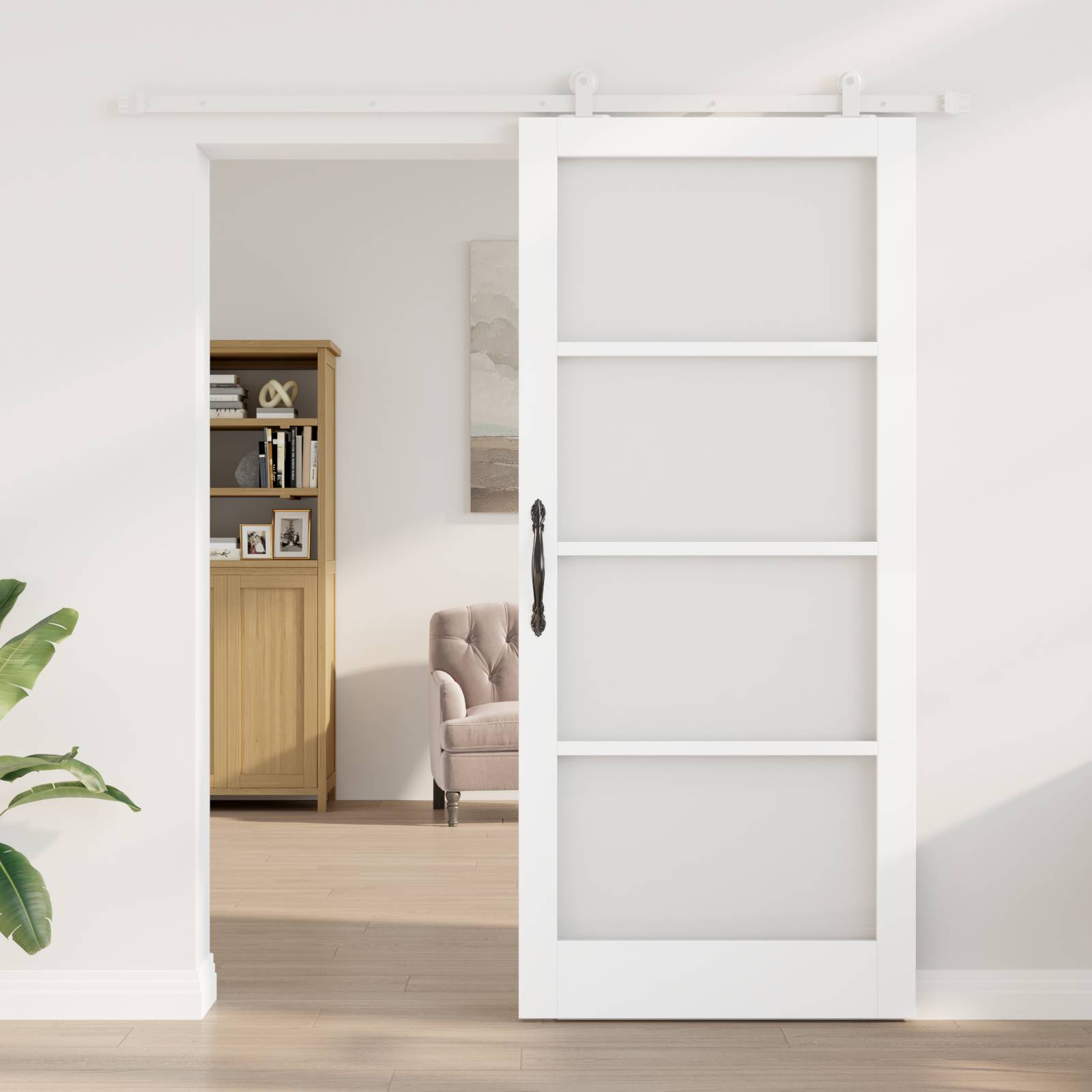 vidaXL Schiebetür mit Montageset 'ORKDAL'Weiß Massivholz & Glas