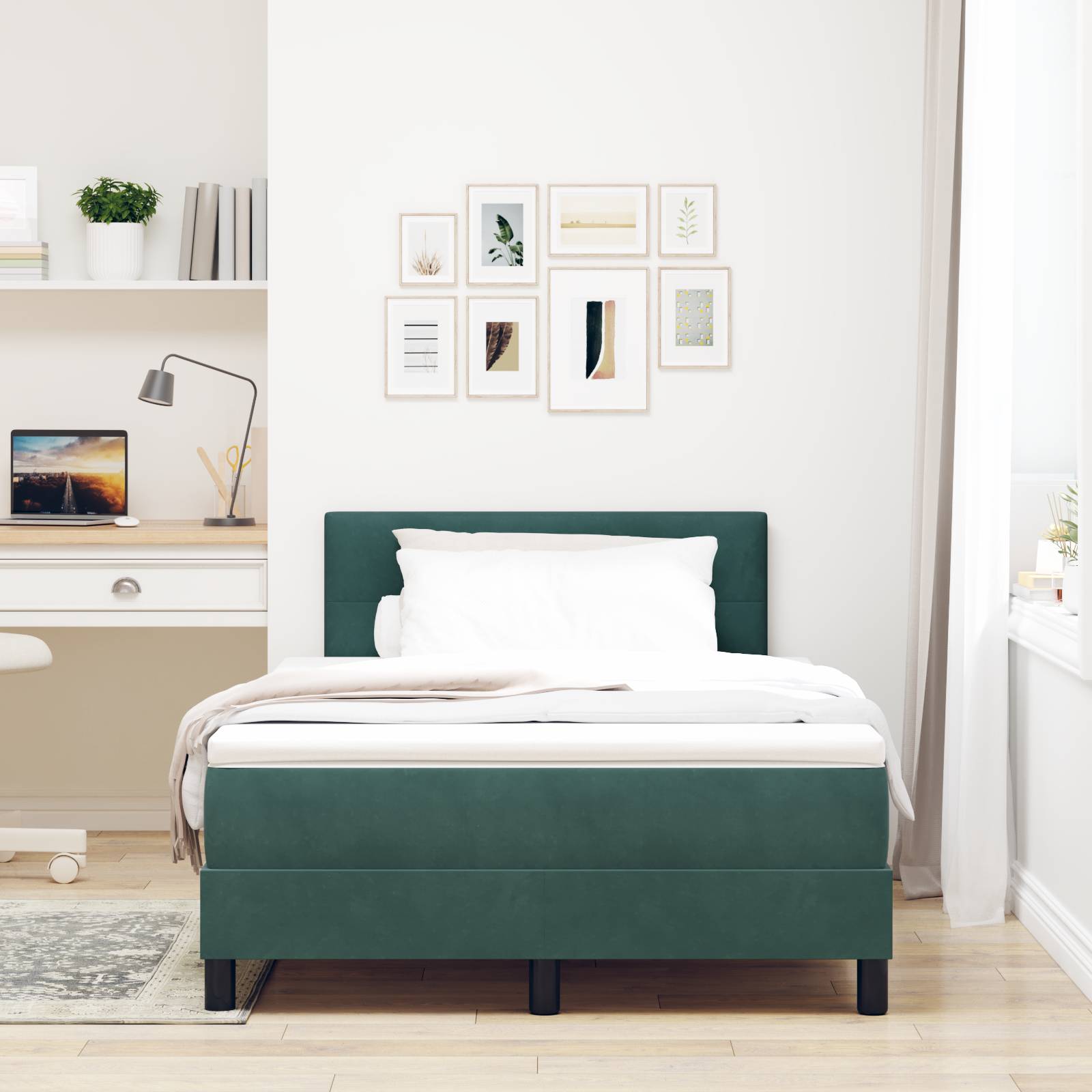 vidaXL Boxspringbett mit Matratze Dunkelgrün 120x200 cm Samt