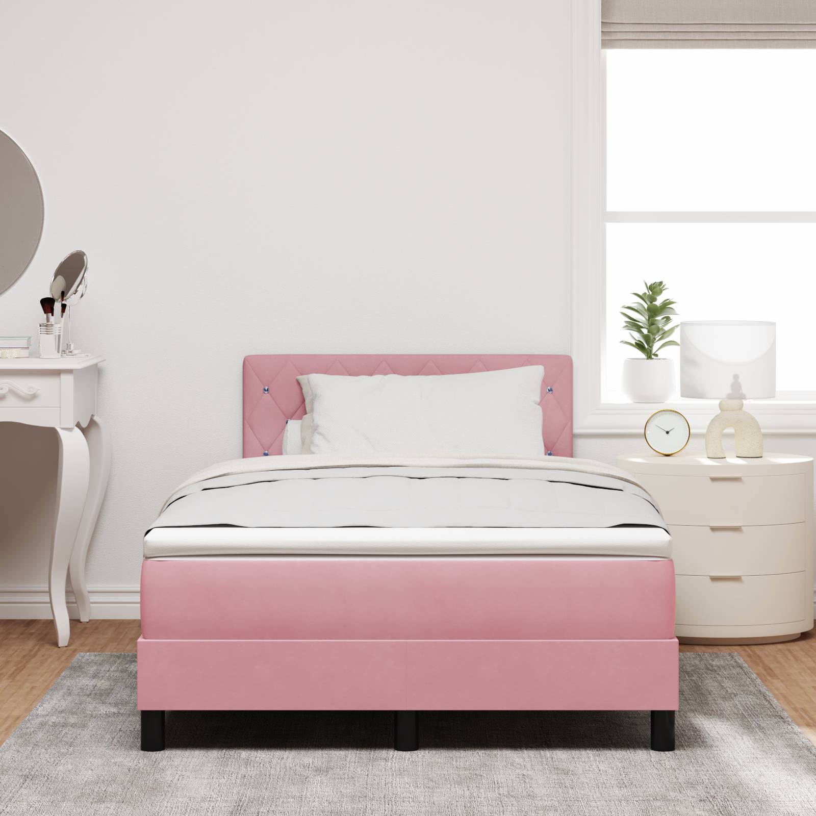 vidaXL Boxspringbett mit Matratze Rosa 120x200 cm Samt