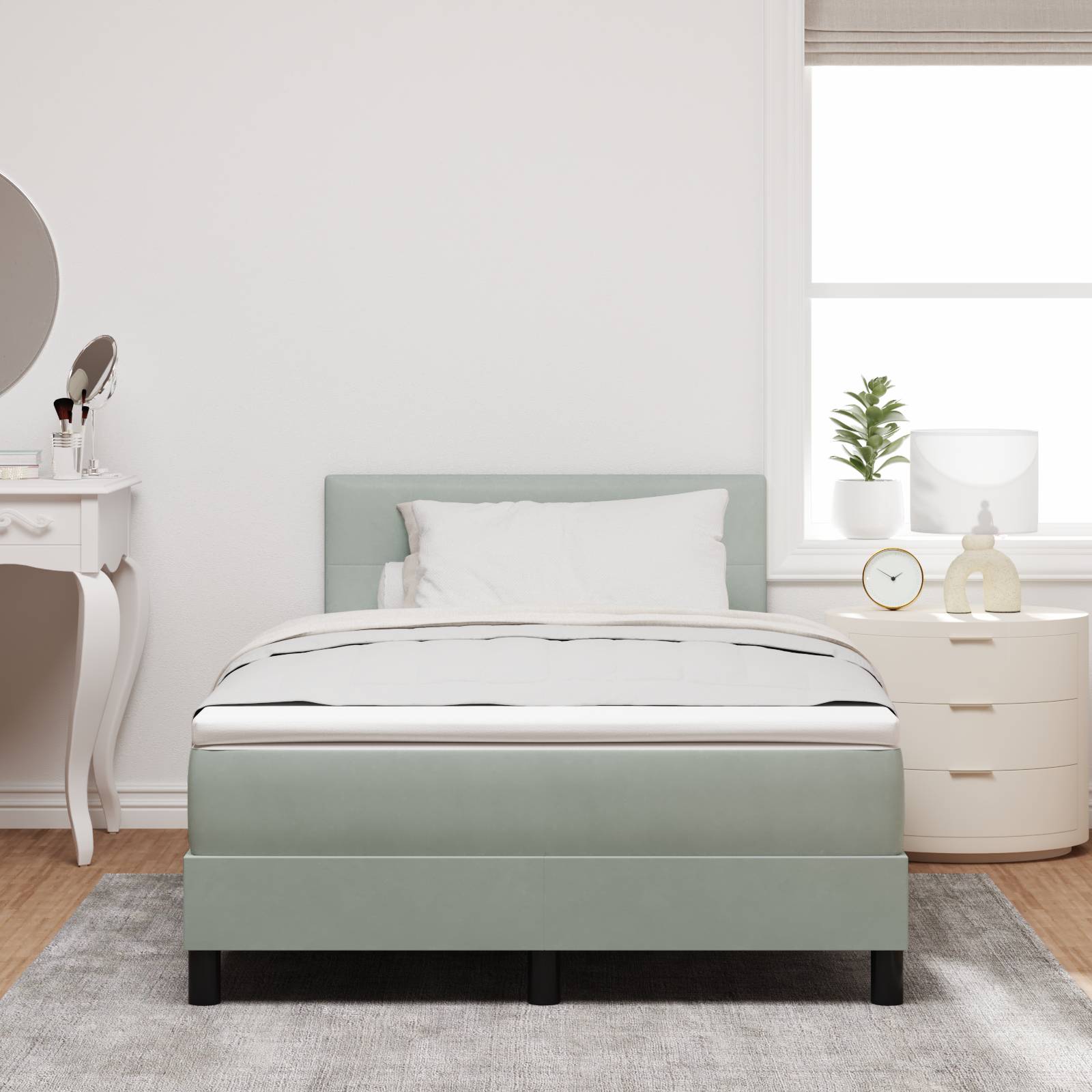 vidaXL LED Boxspringbett mit Matratze Hellgrau 120x200 cm Samt