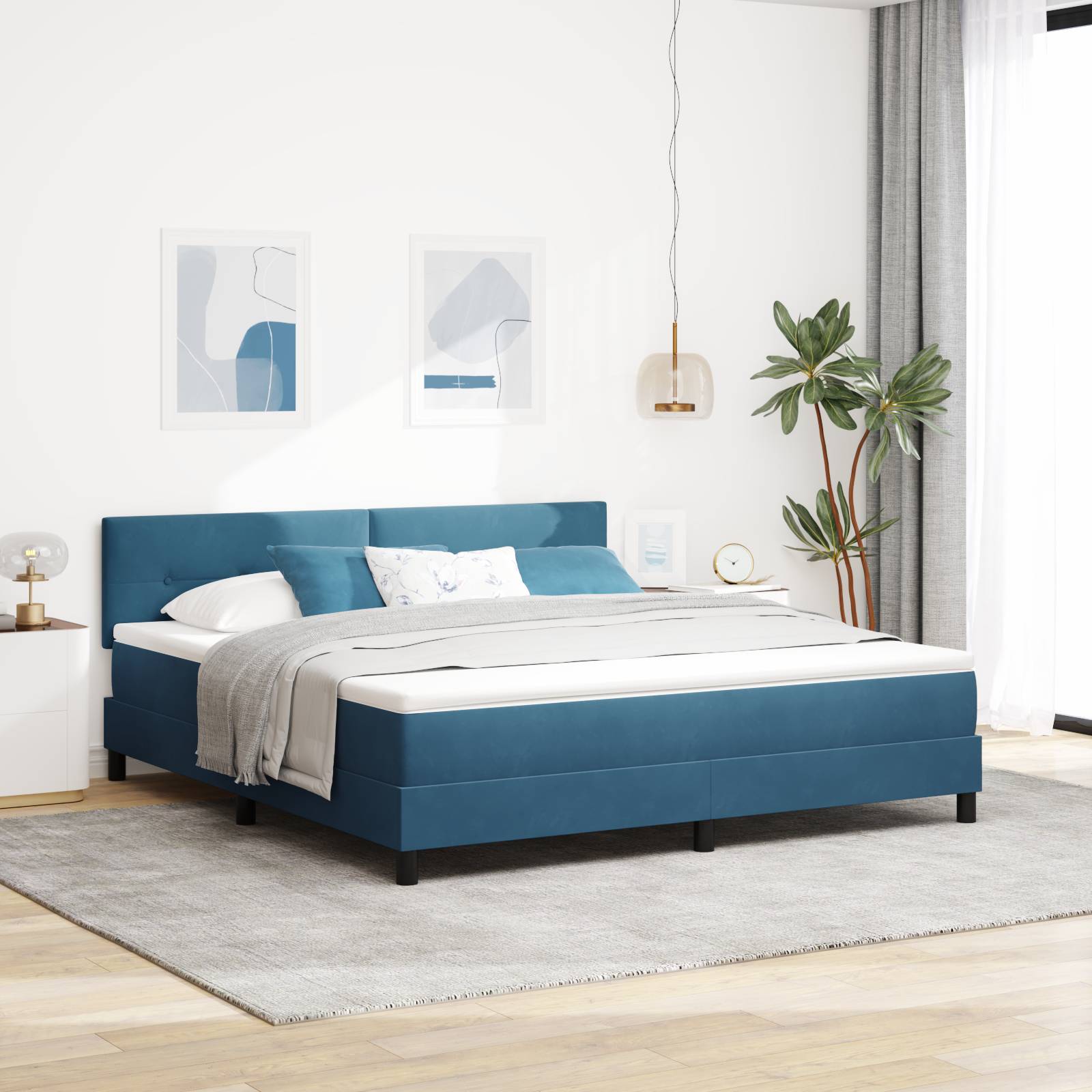 vidaXL LED Boxspringbett mit Matratze Dunkelblau 180x200 cm Samt