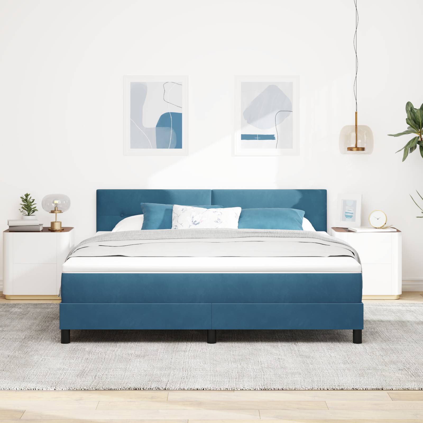 vidaXL LED Boxspringbett mit Matratze Dunkelblau 180x200 cm Samt