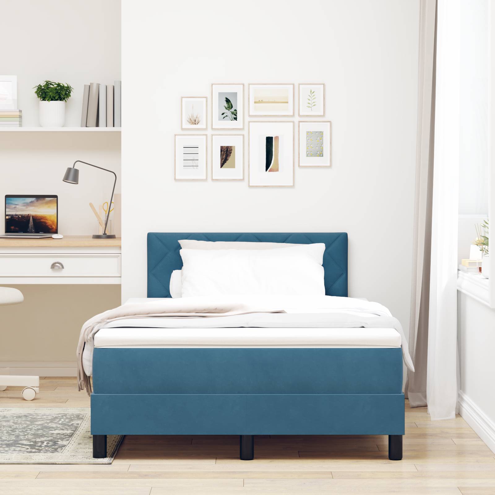 vidaXL Boxspringbett mit Matratze Dunkelblau 120x200 cm Samt
