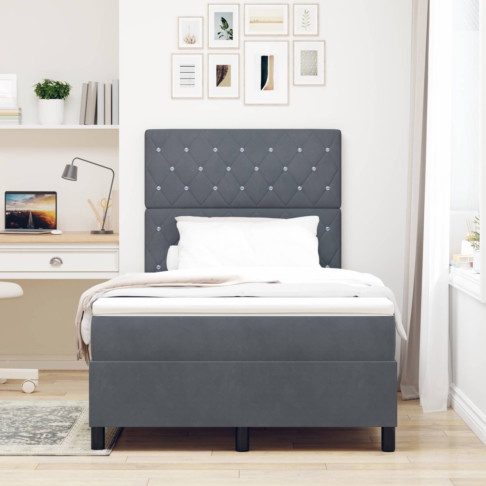vidaXL Boxspringbett mit Matratze Dunkelgrau Samt
