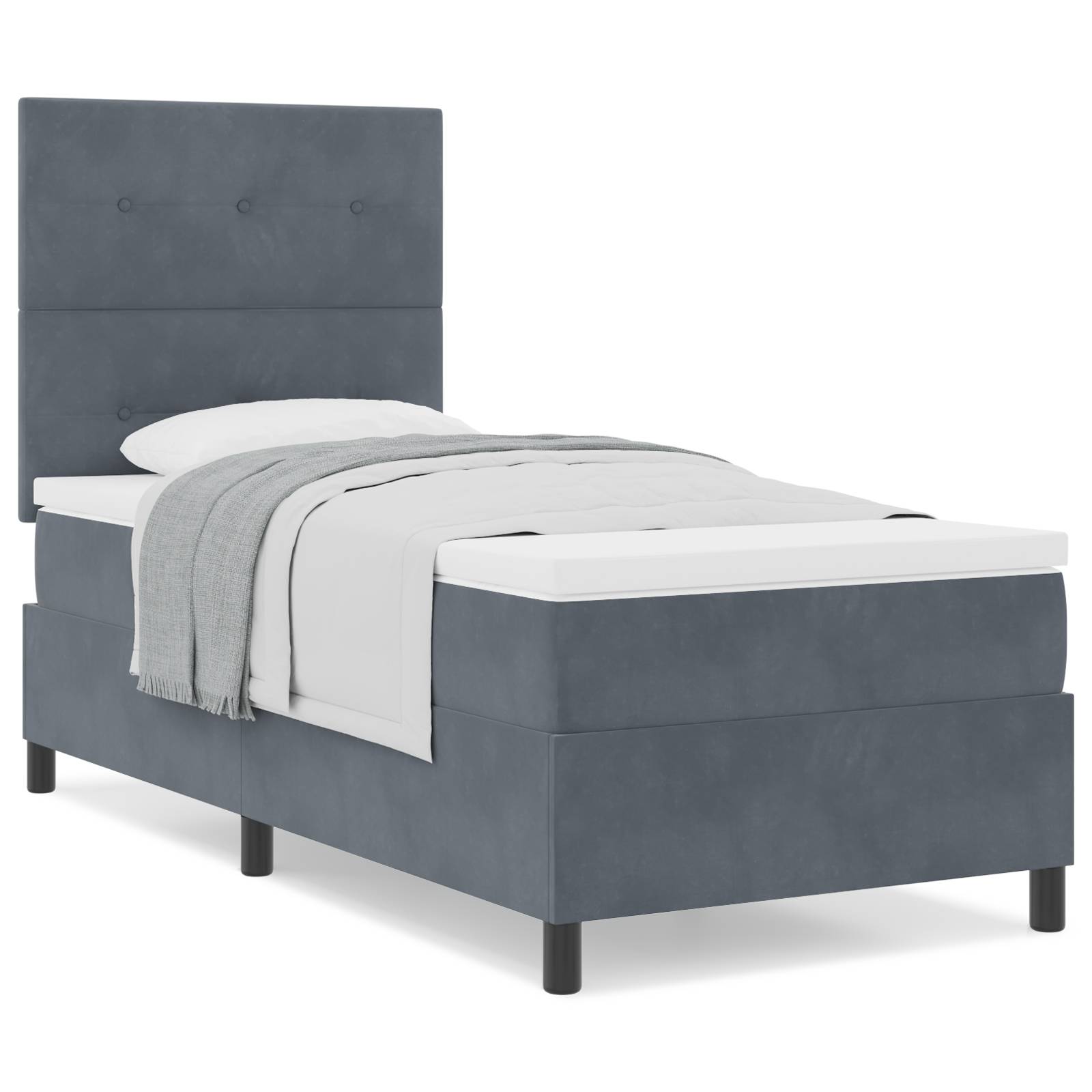vidaXL Boxspringbett mit Matratze Dunkelgrau 100x200 cm Samt