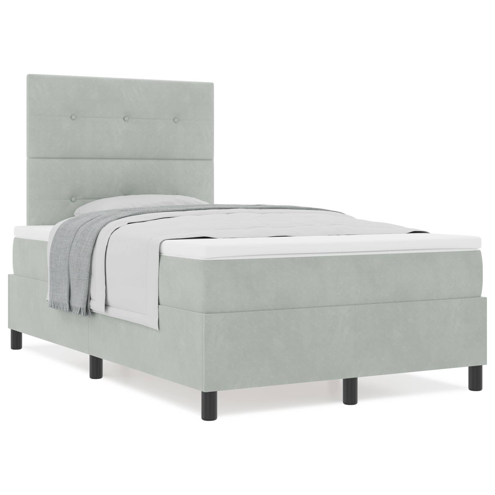 vidaXL Boxspringbett mit Matratze Hellgrau 120x200 cm Samt