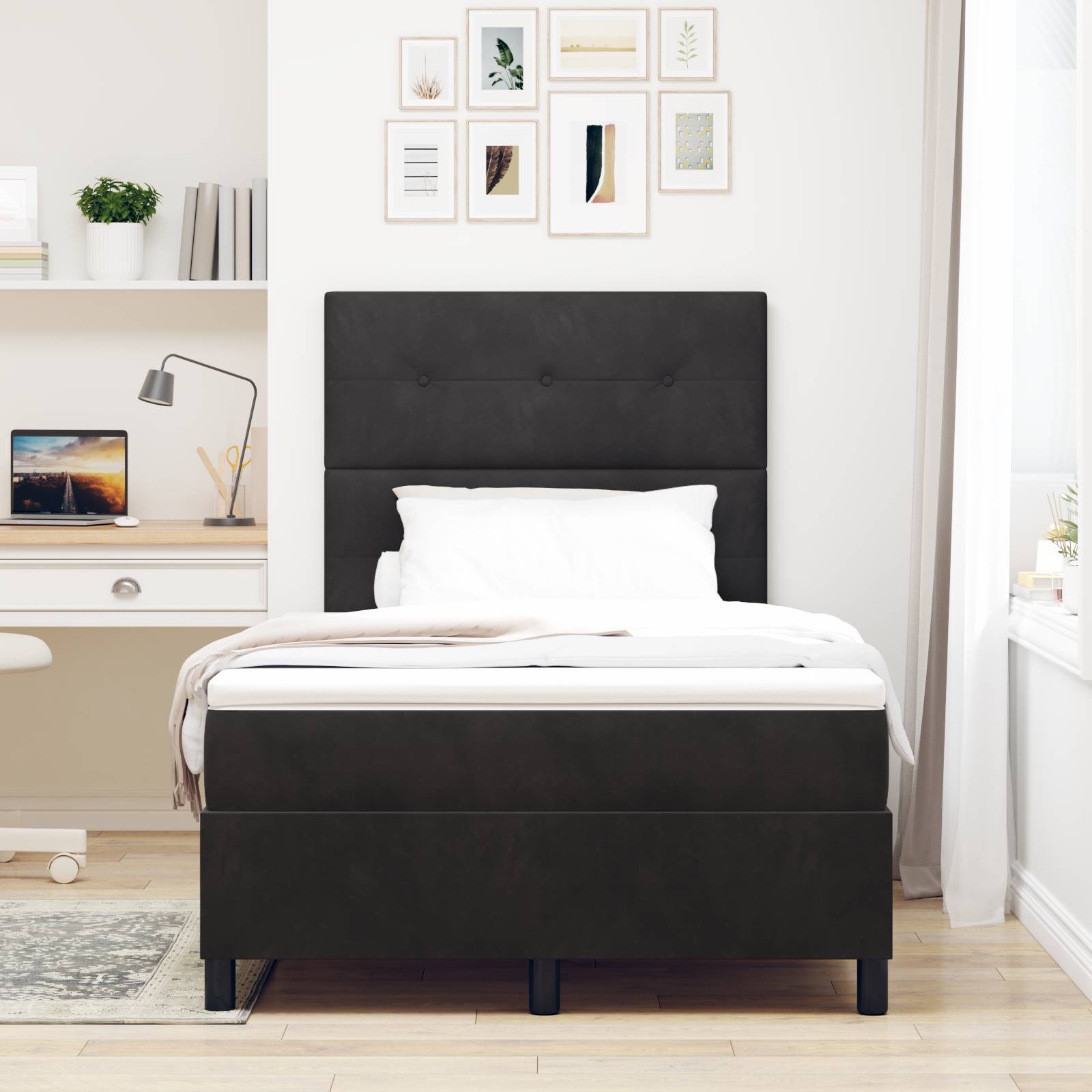 vidaXL Boxspringbett mit Matratze Schwarz Samt