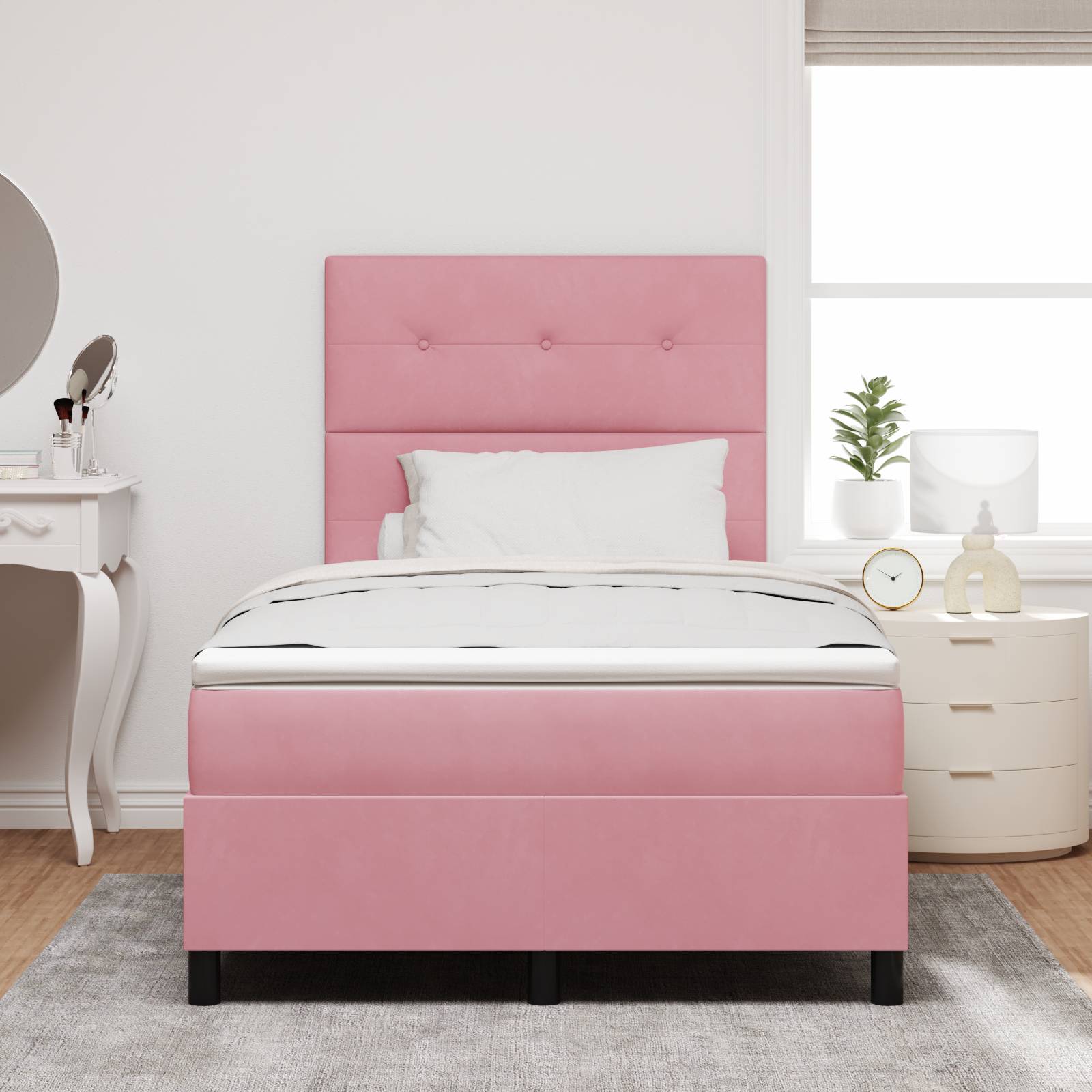 vidaXL Boxspringbett mit Matratze Rosa 120x200 cm Samt