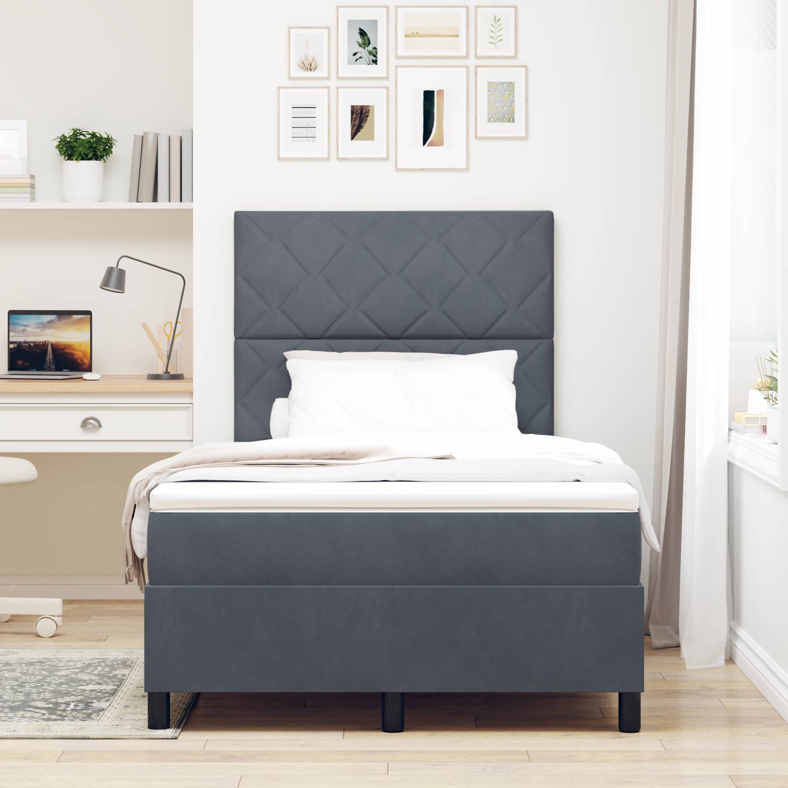 vidaXL LED Boxspringbett mit Matratze Dunkelgrau 120x200 cm Samt