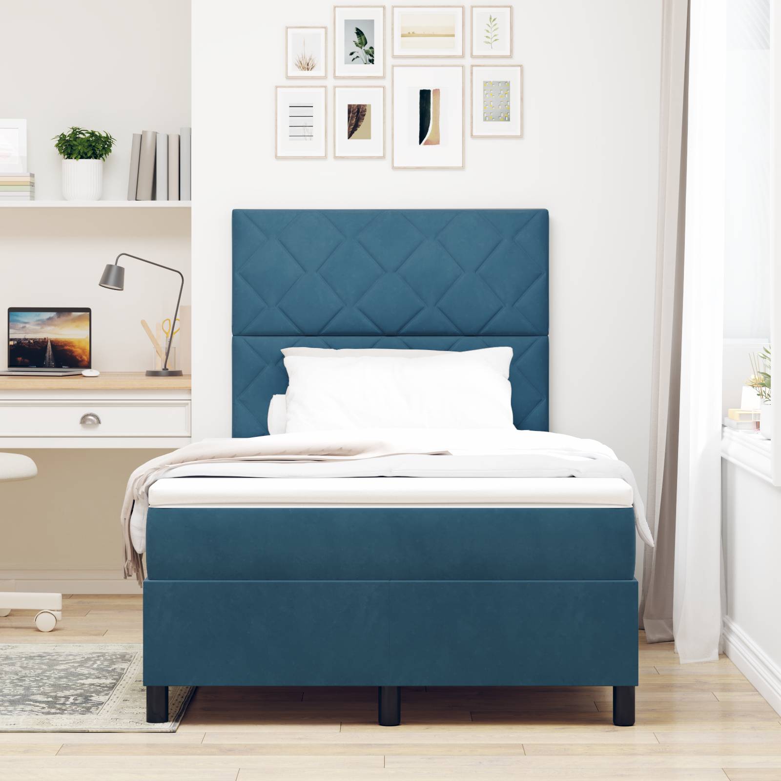 vidaXL LED Boxspringbett mit Matratze Dunkelblau 120x200 cm Samt