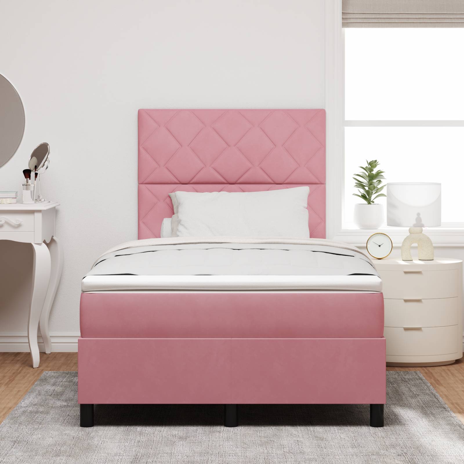 vidaXL Boxspringbett mit Matratze Rosa 120x200 cm Samt