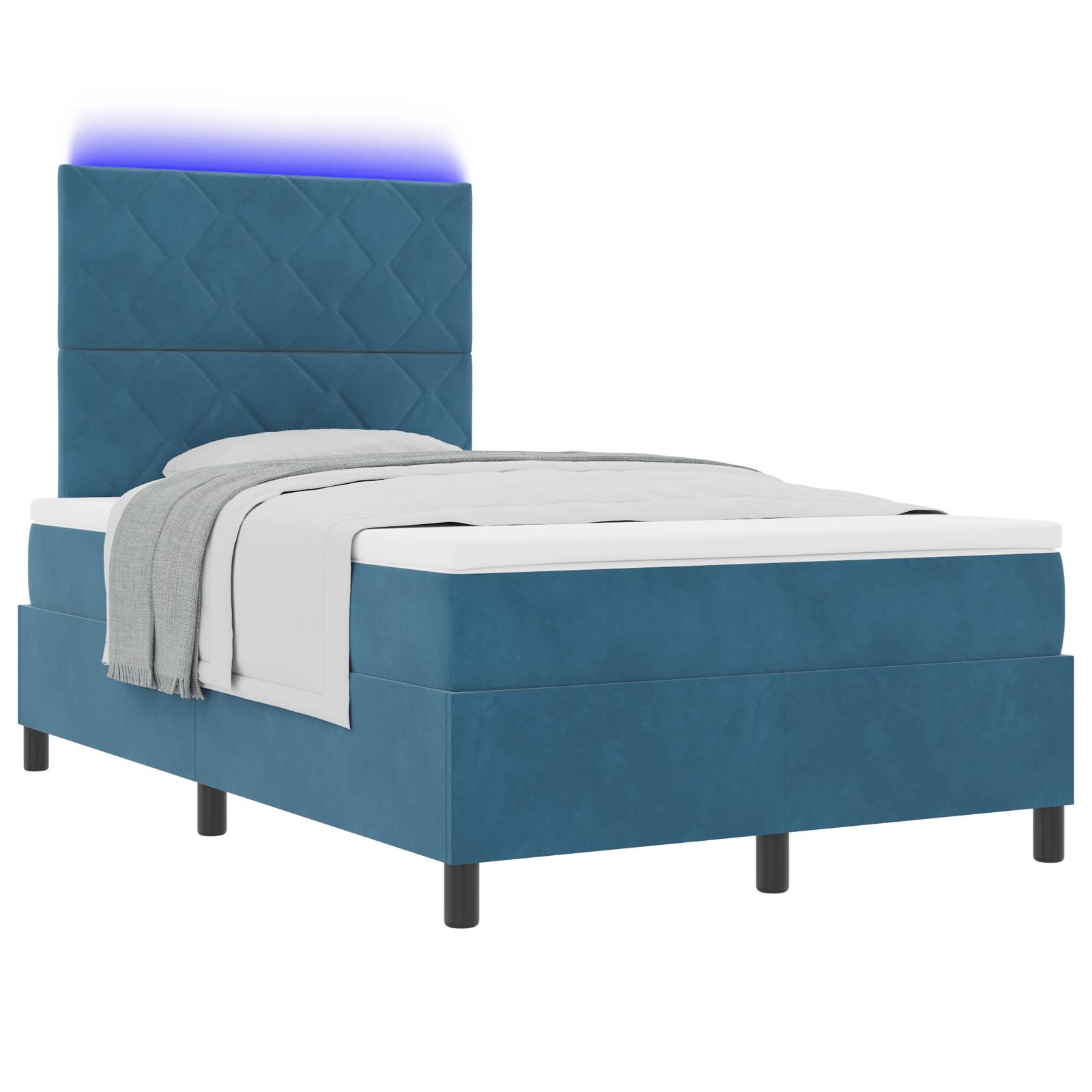 vidaXL LED Boxspringbett mit Matratze Dunkelblau 120x200 cm Samt