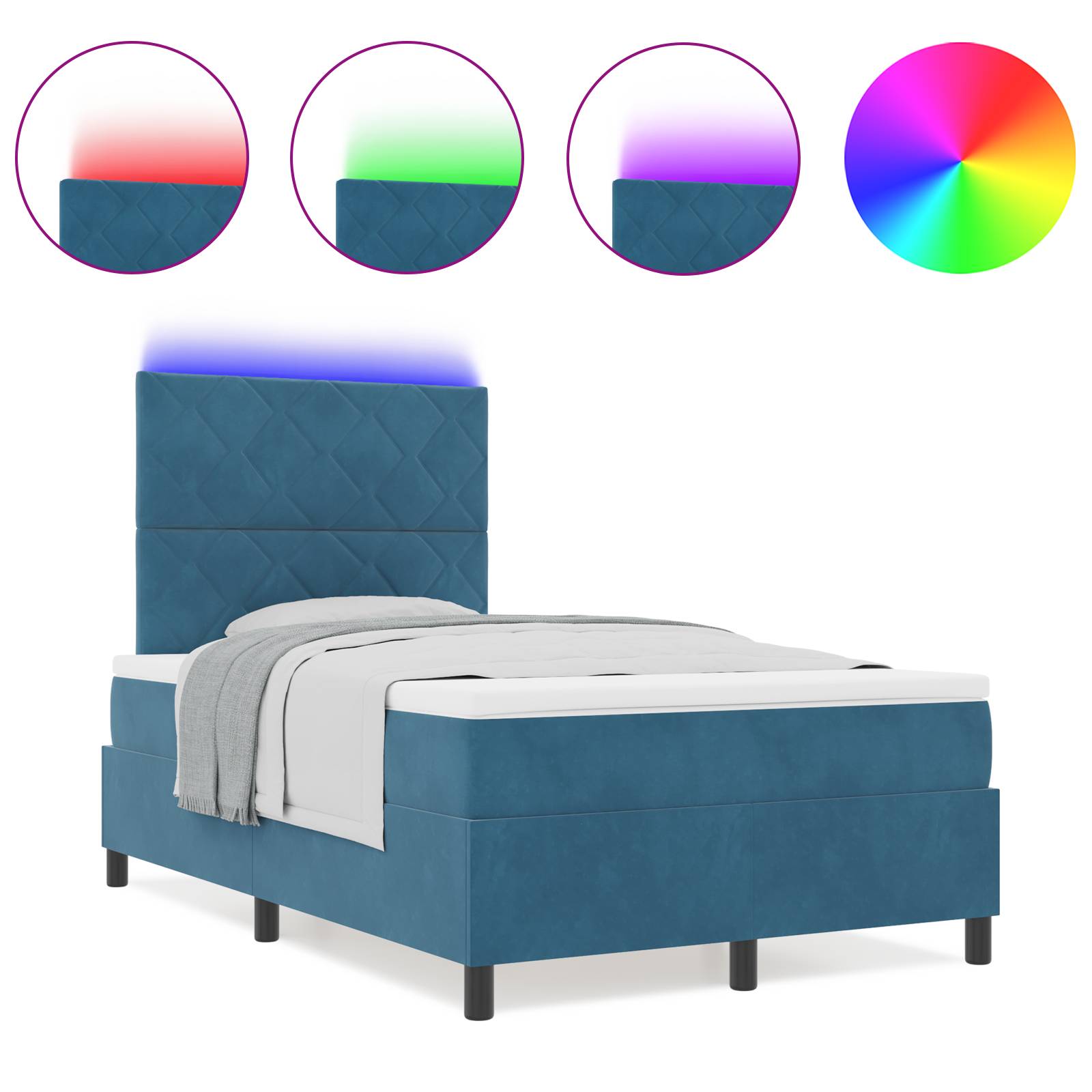 vidaXL LED Boxspringbett mit Matratze Dunkelblau 120x200 cm Samt