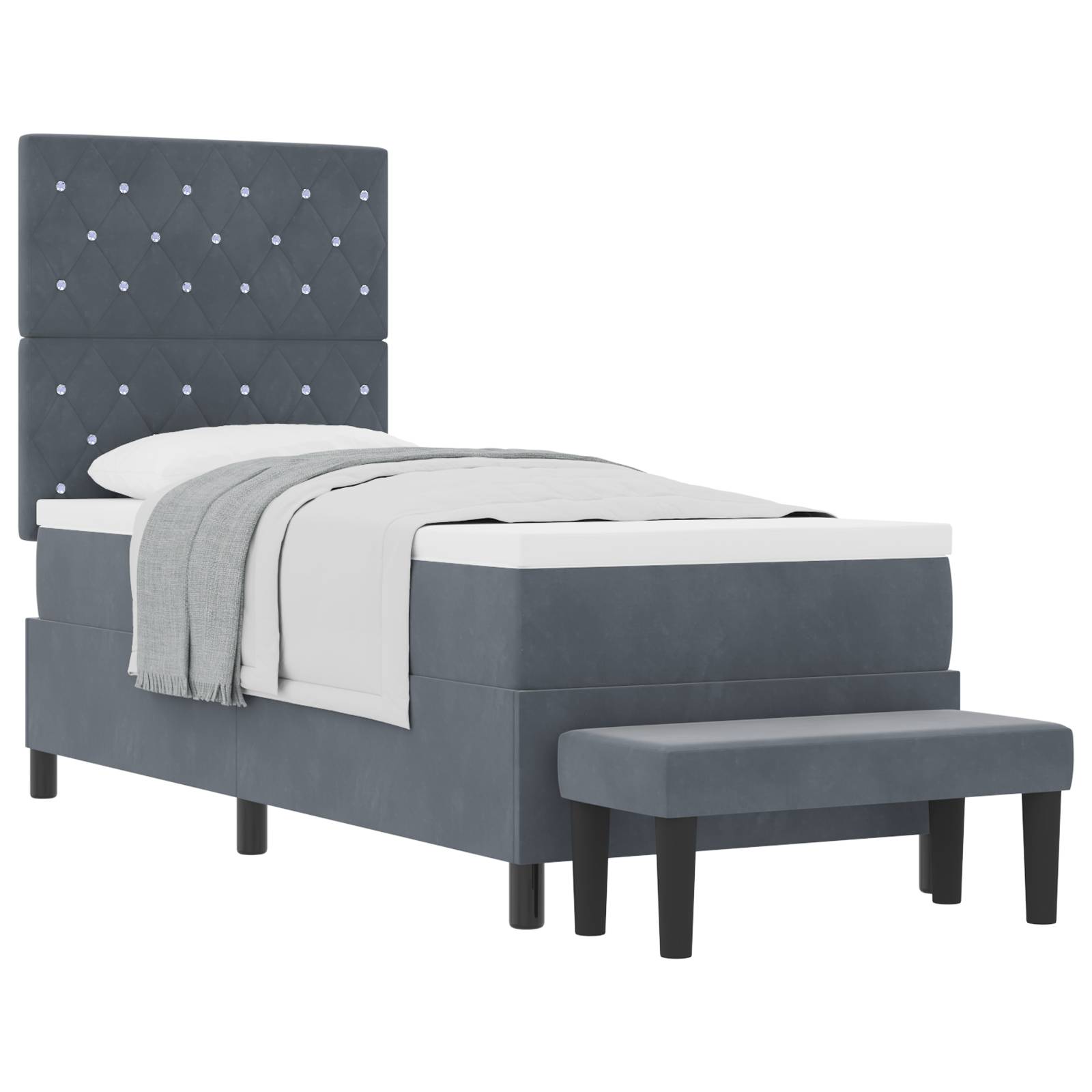 vidaXL Boxspringbett mit Matratze & Bank Dunkelgrau 80x200 cm Samt