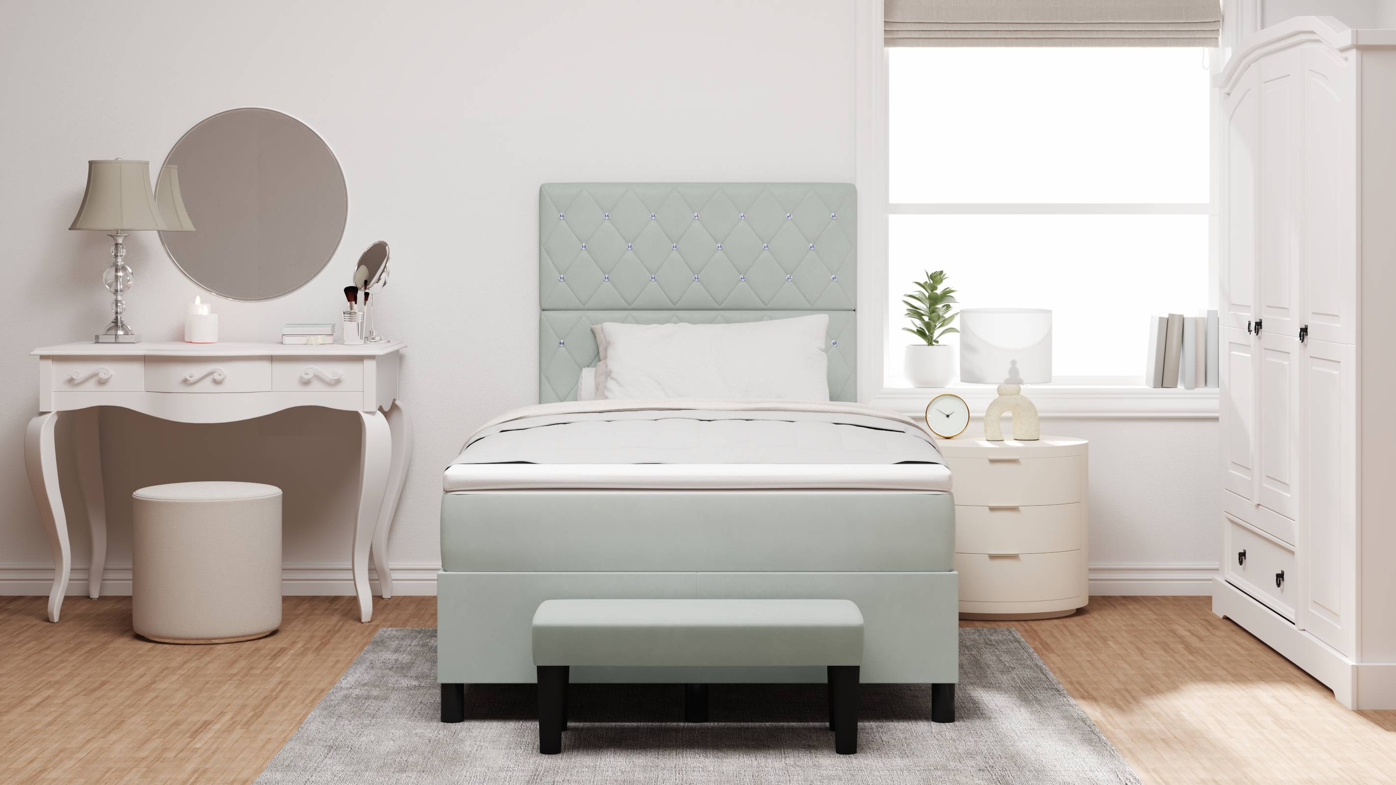 vidaXL Boxspringbett mit Matratze & Bank Hellgrau 120x190 cm Samt
