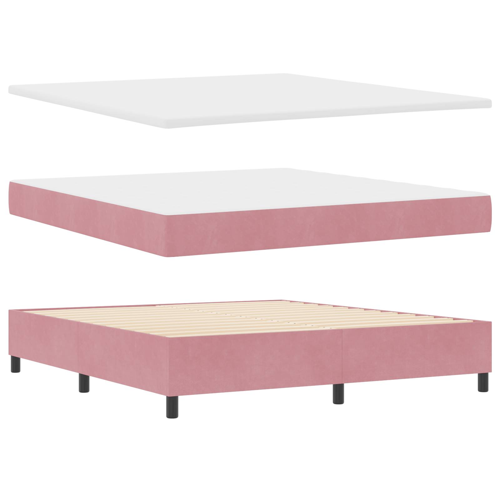 vidaXL Boxspringbett mit Matratze und Bank Rosa 180x200 cm Samt