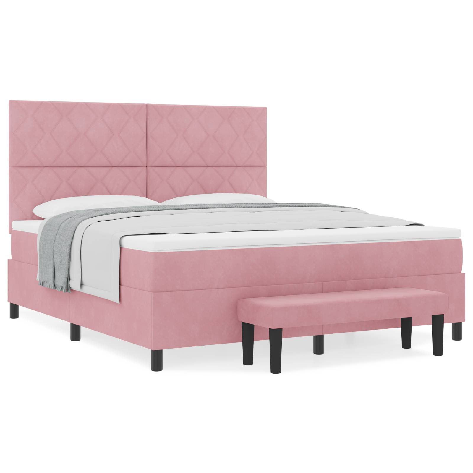 vidaXL Boxspringbett mit Matratze und Bank Rosa 180x200 cm Samt