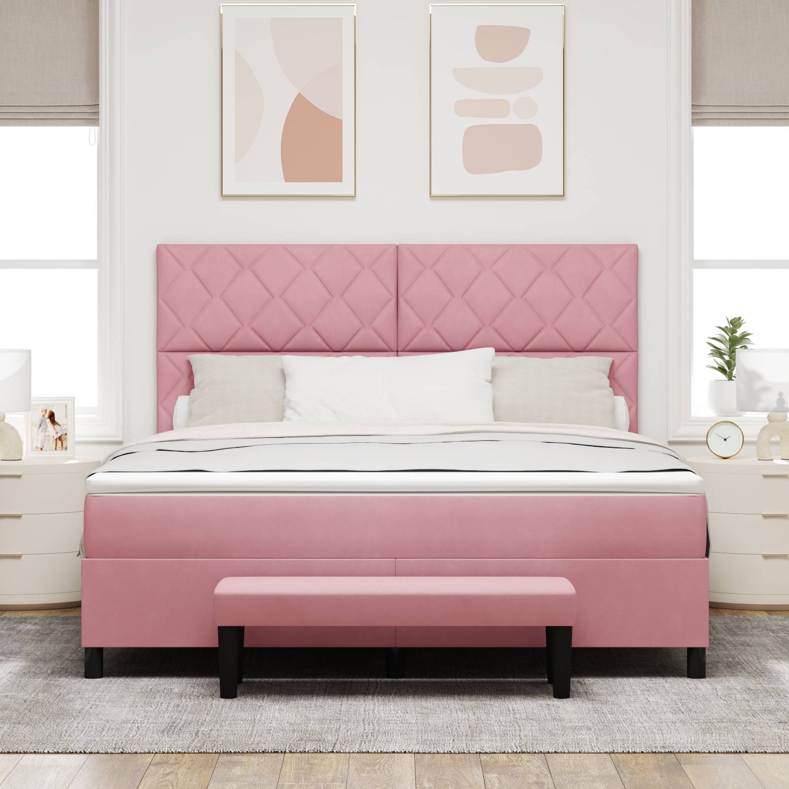 vidaXL Boxspringbett mit Matratze und Bank Rosa 180x200 cm Samt