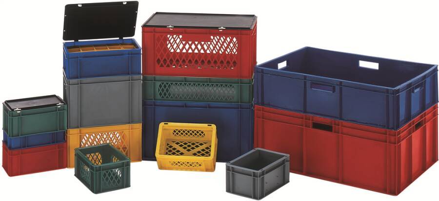 Transport- und Stapelbehälter mit Außenmaß B x L 200 x 300 / 300 x 400 mm 932118017 Farbe grau Ausführung Boden und Wänd