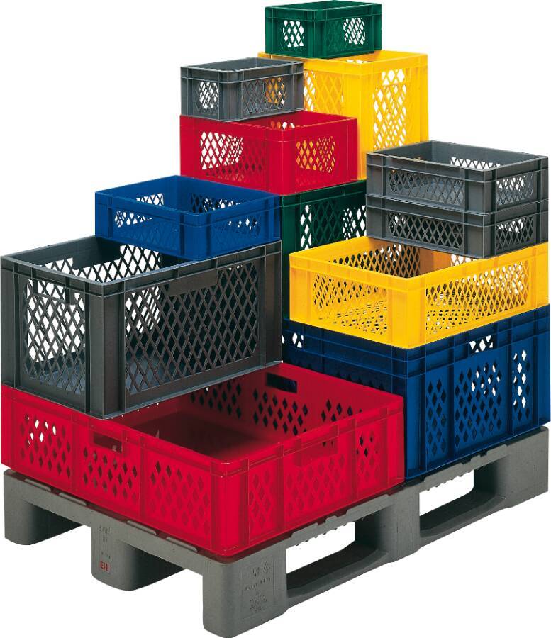 Transport- und Stapelbehälter mit Außenmaß B x L 200 x 300 / 300 x 400 mm 932118221 Farbe rot Ausführung Boden und Wände