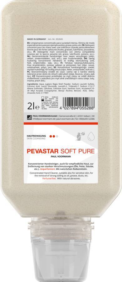 Handwaschpaste PEVASTAR SOFT PURE 052045 Inhalt 2 l Ausführung unparfümiert Gebinde Softflasche geeignet für Spender VOO