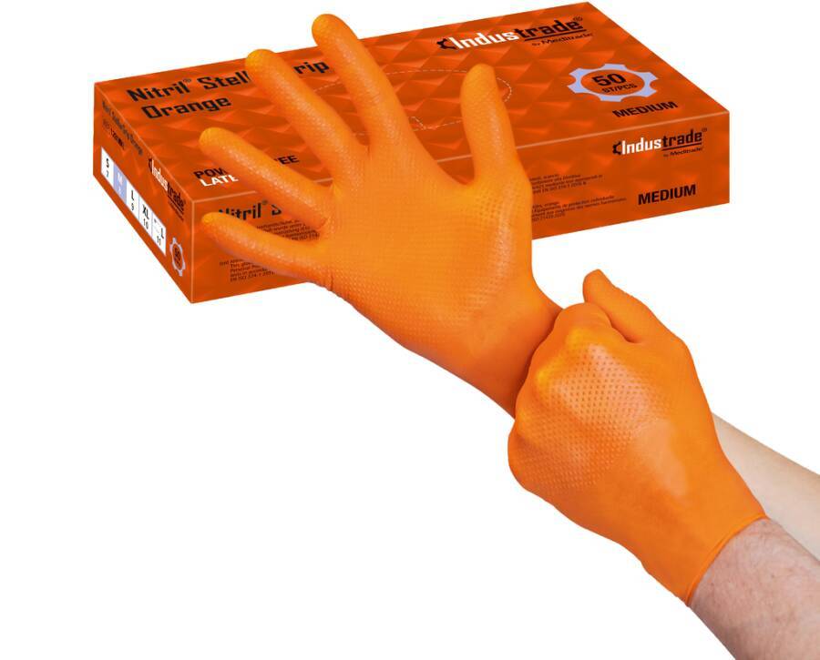 Einmalschutzhandschuh Nitril StellarGrip 710541M Größe M Farbe orange Trägermaterial Nitril Gauge - Mat.-Stärke 0,10 -