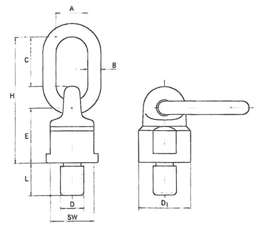 Anschlagwirbel zum Einschrauben, Güteklasse 8 #2 941149101 SW 30 mm Gewinde (dxe) M 12 x 19 mm Tragkraft 0,6 t b 13 mm c