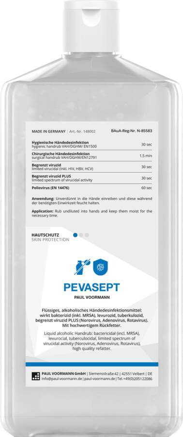 Handdesinfektion PEVASEPT 148002 Inhalt 1 l Ausführung unparfümiert Gebinde Hartflasche geeignet für Spender PEVAMAT CAR
