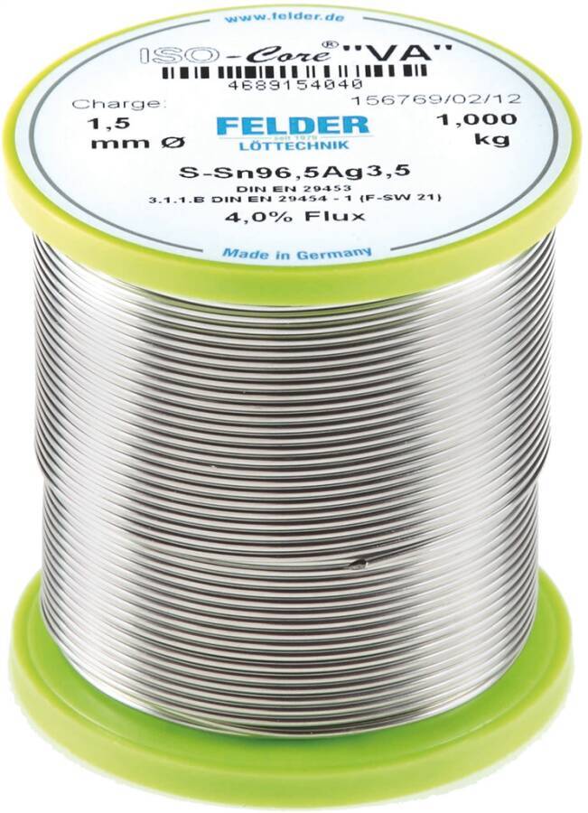 Lötdraht VA , DIN EN ISO 9453, S-Sn96, 5 Ag 3,5 8089402 Typ VA Gewicht 250 g Draht-Ø 1,5 mm