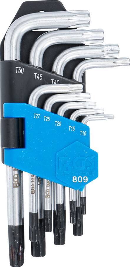 TORX®-Winkelschraubendrehersatz mit Bohrung, 9-tlg. 809 Größe TX 10 - TX 50 T Schenkellänge 52 - 120 mm Inhalt 9 tlg. T1