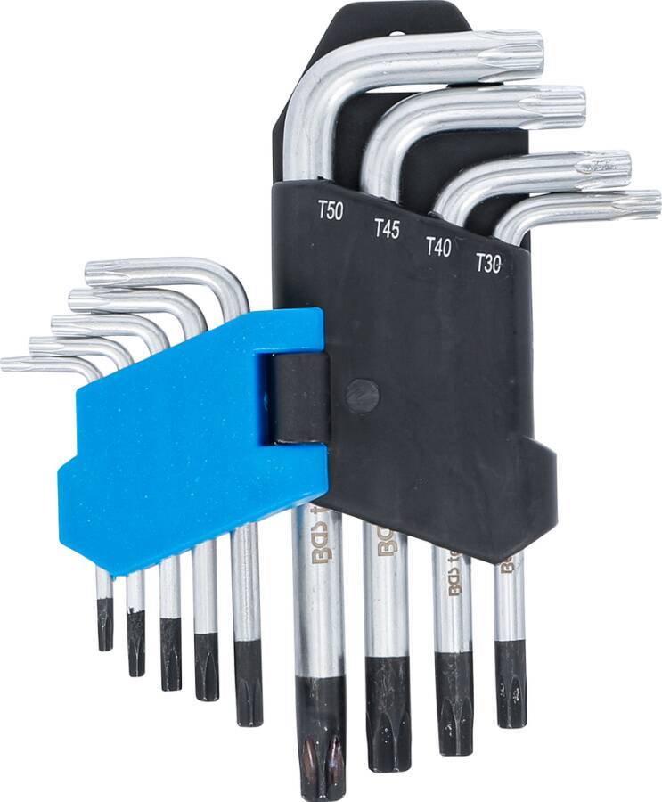 TORX®-Winkelschraubendrehersatz mit Bohrung, 9-tlg. 809 Größe TX 10 - TX 50 T Schenkellänge 52 - 120 mm Inhalt 9 tlg. T1
