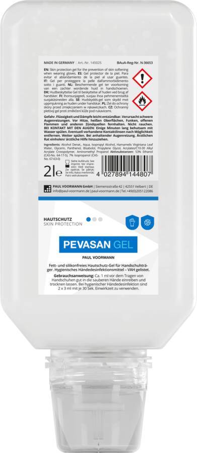 Hautschutzgel PEVASAN GEL 145025 Inhalt 2 l Ausführung unparfümiert Gebinde Softflasche geeignet für Spender 2l-Softflas