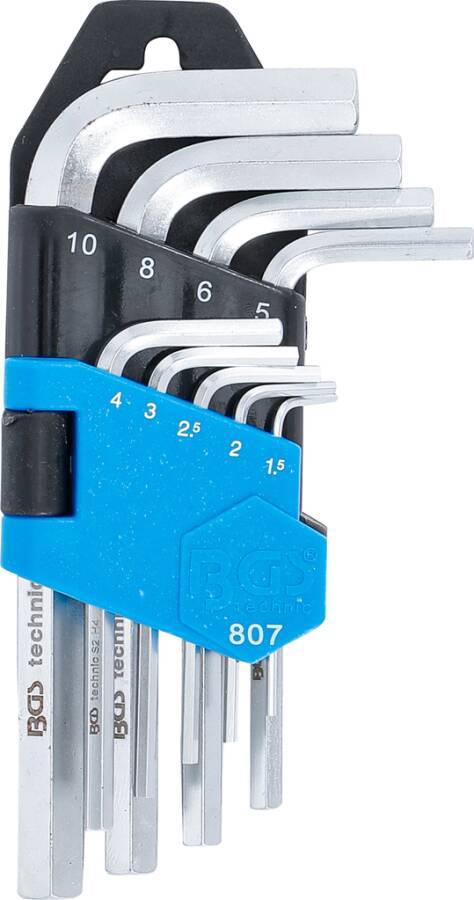Sechskant-Winkelschraubendrehersatz, Kompakthalter, 9-tlg. 807 Größe 1,5 - 10 mm Schenkellänge 45 - 120 mm Inhalt 9 tlg.