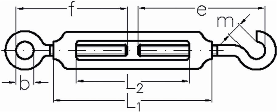 Spannschlösser rostfrei 941046805 Ausführung Haken u. Öse Gewinde 12 M Bruchlast 3400 kg Länge (L1) 200 mm Länge (L2) 16
