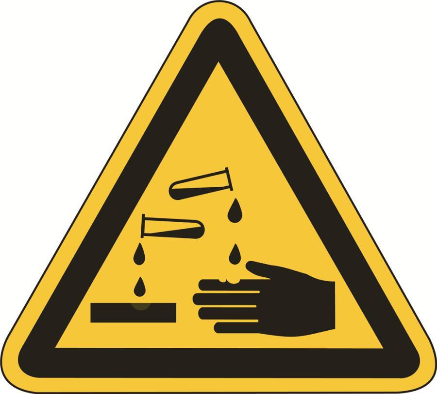 Warnung vor ätzenden Stoffen 932108502 Schenkellänge 100 mm Material KU Zulassung BGV A8 W 04