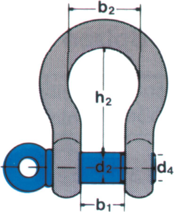Hochfeste Schäkel 941045902 Typ HA 2 Nenngröße 3/8 Zoll Tragfähigkeit 1000 kg d1 10 mm Bolzen-Ø 11 mm d3 25 mm b1 16 mm