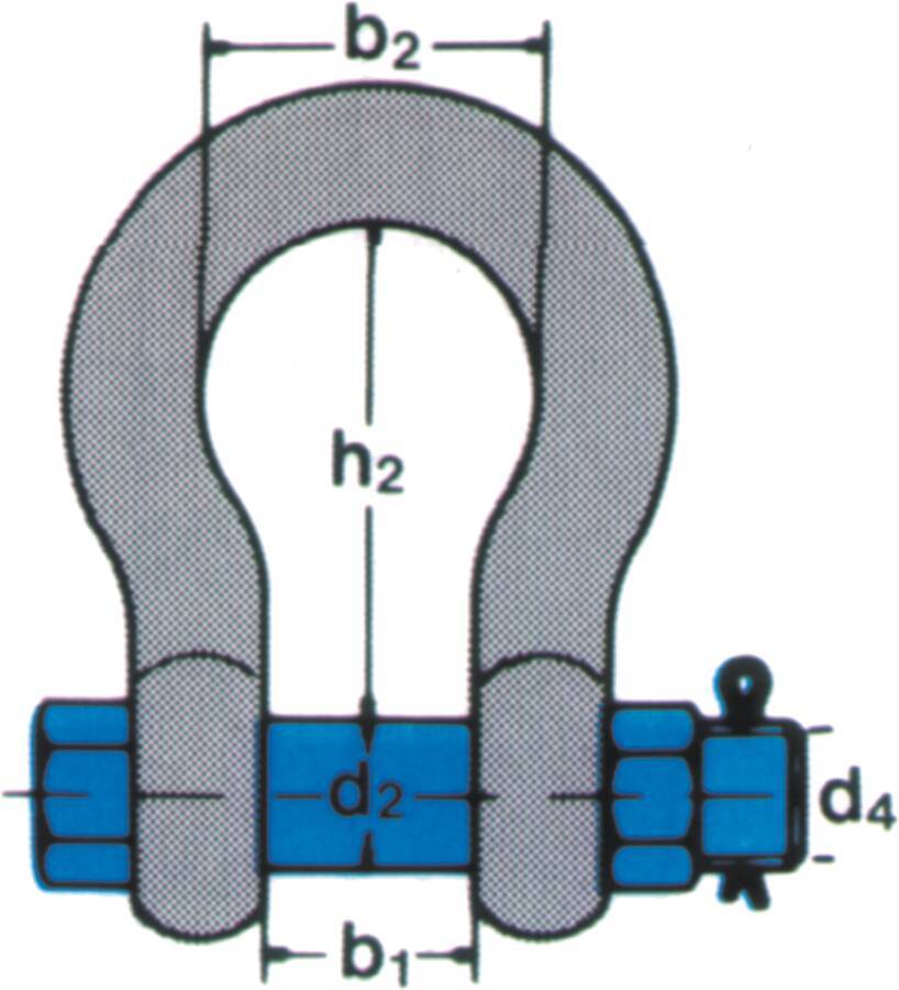 Hochfeste Schäkel 941046004 Typ HC 2 Nenngröße 1/2 Zoll Tragfähigkeit 2000 kg d1 13 mm Bolzen-Ø 16 mm d3 30 mm b1 21 mm