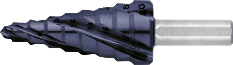 Universal-Stufenbohrer ADVANCEDLine 119564-20 Größe 4 - 20 Typ TiAlN Bohrstufen-Ø 4-6-8-10-12-14-16-18-20 mm Stufenhöh