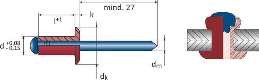 Blindniet Alu/Stahl Standard 0701130 Farbe blank Material Alu/Stahl Schaft-Ø 4 mm Schaftlänge 10 mm Klemmbereich 5,0 - 7